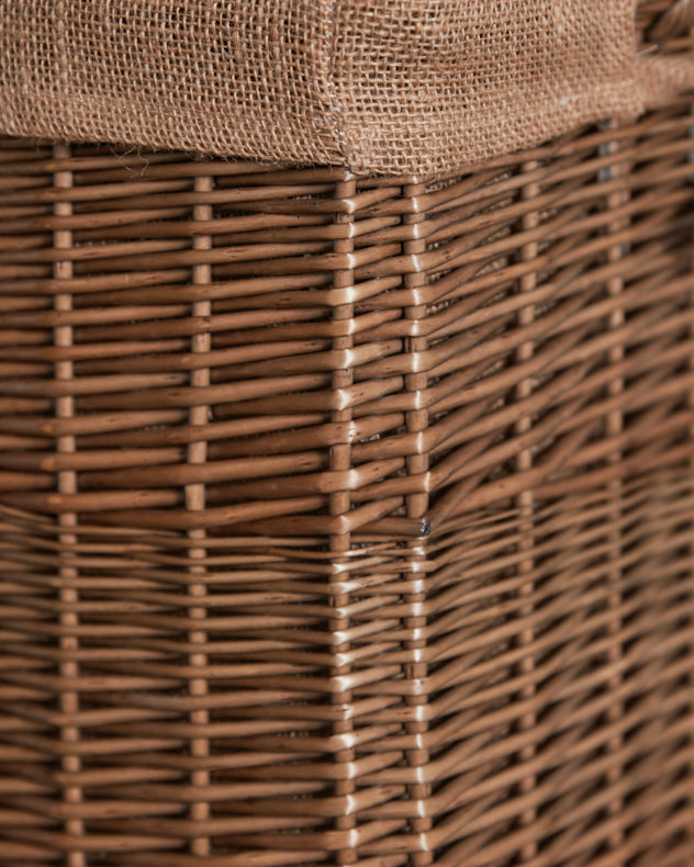 Rectangular Wicker Storage Basket with Hessian Lining