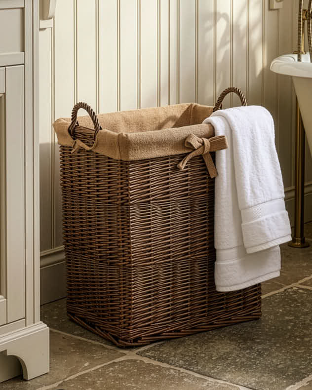 Brown & Natural Wicker & Hessian Log Storage Racks - Wicker Storage Basket with Hessian Lining