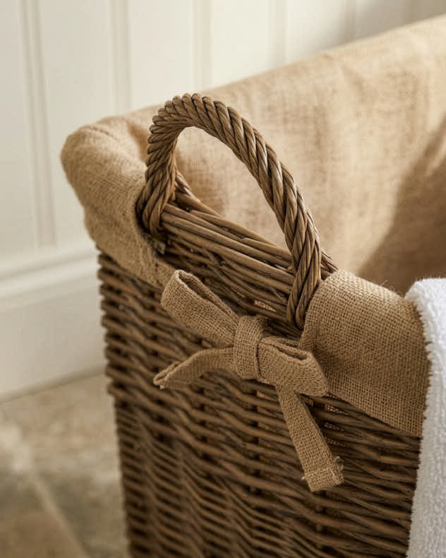 Wicker Storage Basket with Hessian Lining