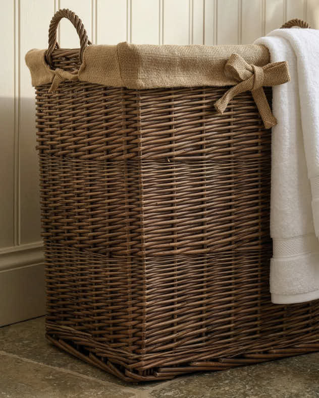 Wicker Storage Basket with Hessian Lining