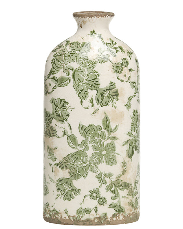 Damas Green Floral Ceramic Bottle