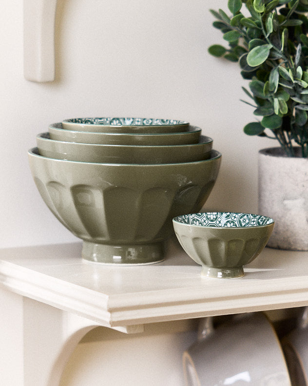 Set of 5 Sage Green Mosaic Patterned Bowls