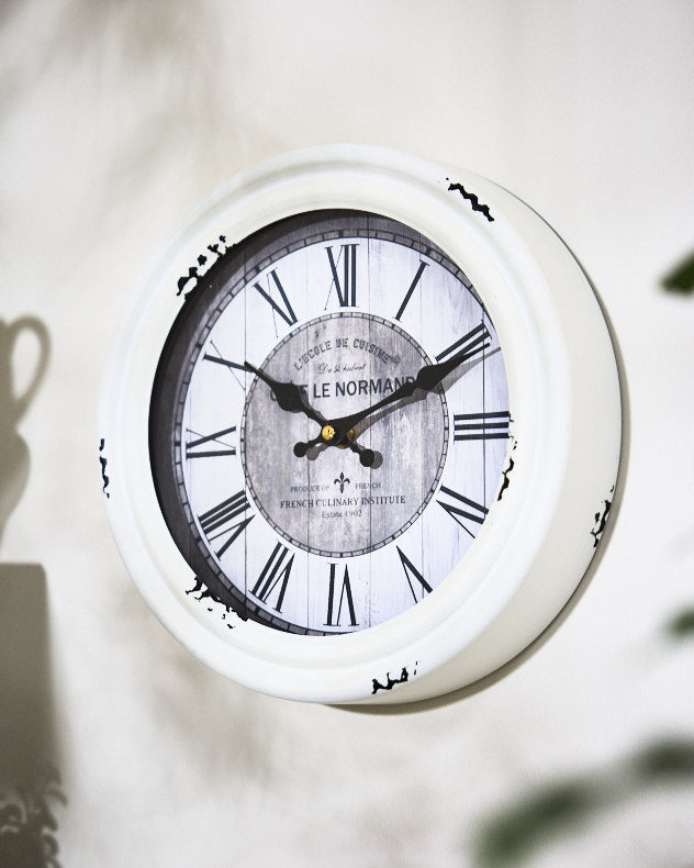 Cream Recycled Iron & Glass Clocks - Normandy Antique Cream Wall Clock 27cm