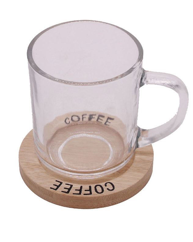 Set of 4 Glass Coffee Mugs and Bamboo Coasters