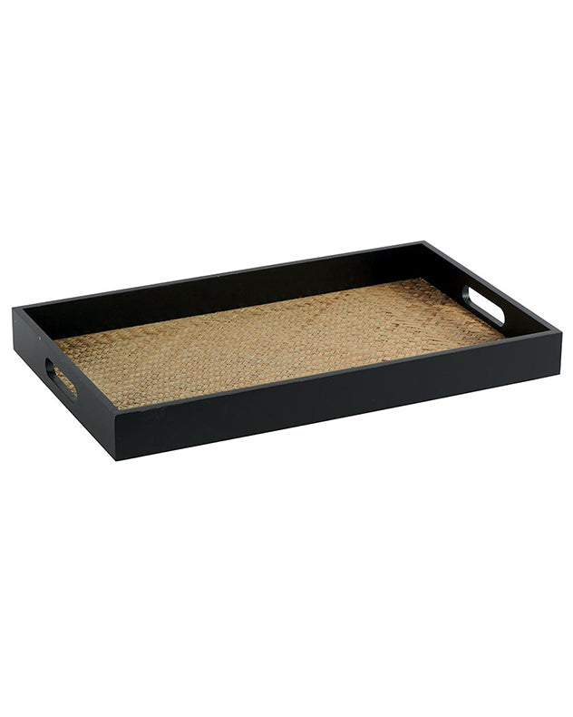 Black Wood and Rattan Serving Tray