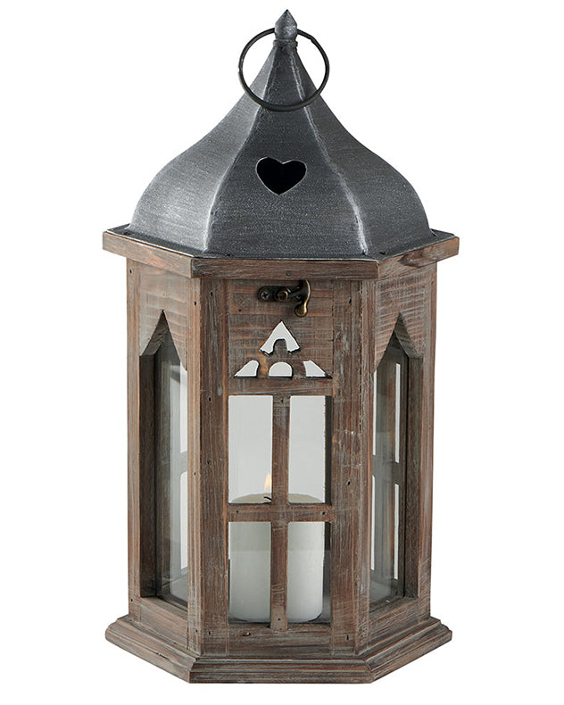 Sela Wooden Lantern with Metal Top