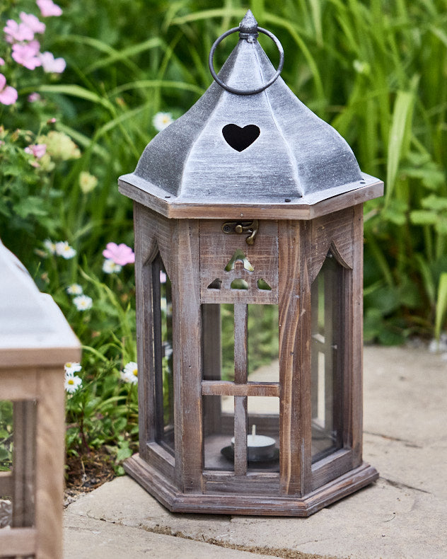 Sela Wooden Lantern with Metal Top