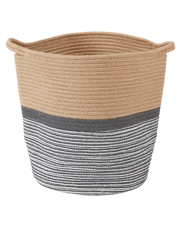 Large Natural and Grey Striped Basket