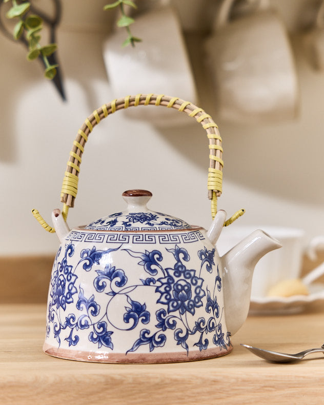 Blue Floral Ceramic Teapot with Infuser