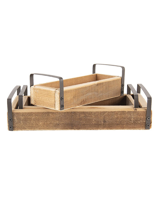 Set of 3 Wood and Zinc Nesting Serving Trays