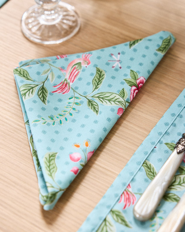 Blue & Pink & Green 100% Cotton Napkins - Cordelia Floral Set of 6 Cotton Napkins
