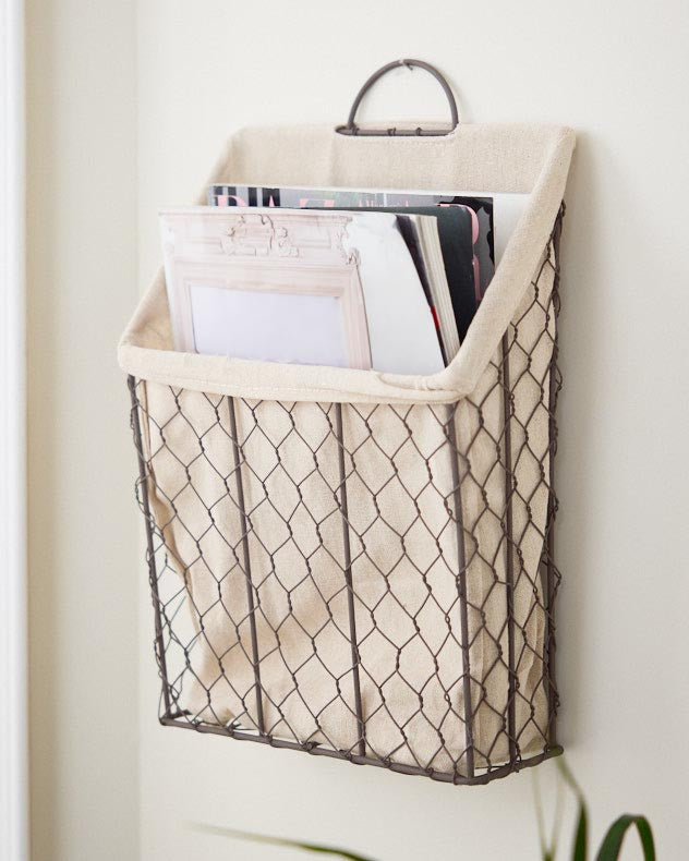 Wire Storage Basket with Fabric Lining