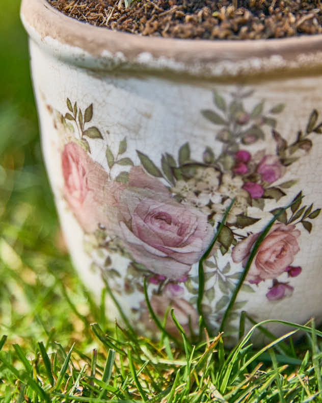 Vintage Floral Patterned Ceramic Planter
