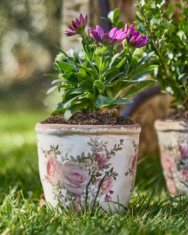 Vintage Floral Patterned Ceramic Planter