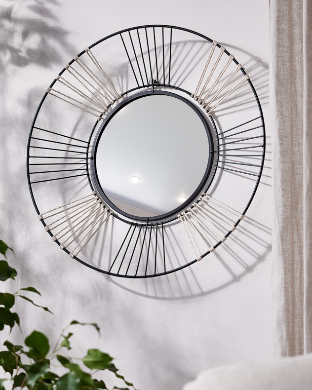 Black & Cream Metal Mirror - Sola Sunbeam Metal Wall Mirror 58cm