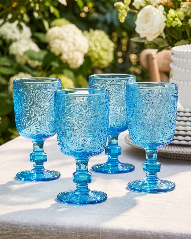 Lugo Paisley Bright Blue Wine Glass