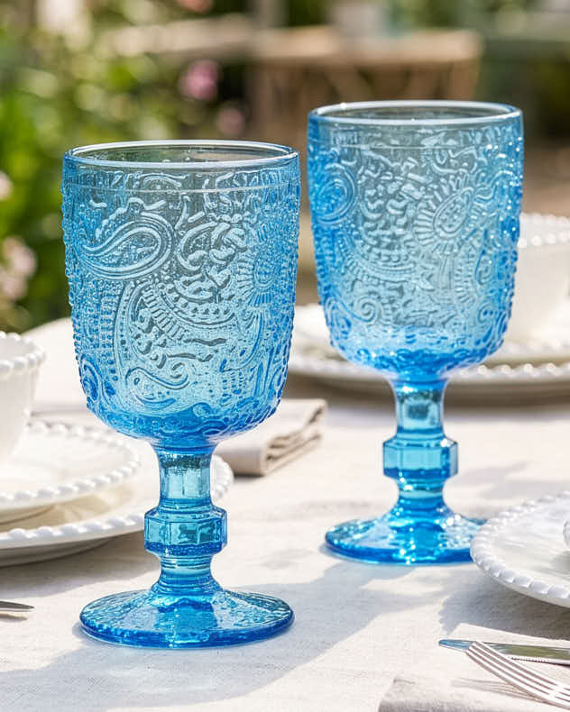 Lugo Paisley Bright Blue Wine Glass