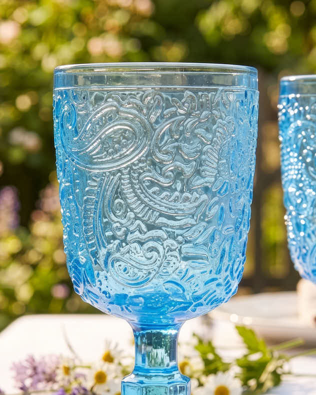 Lugo Paisley Bright Blue Wine Glass