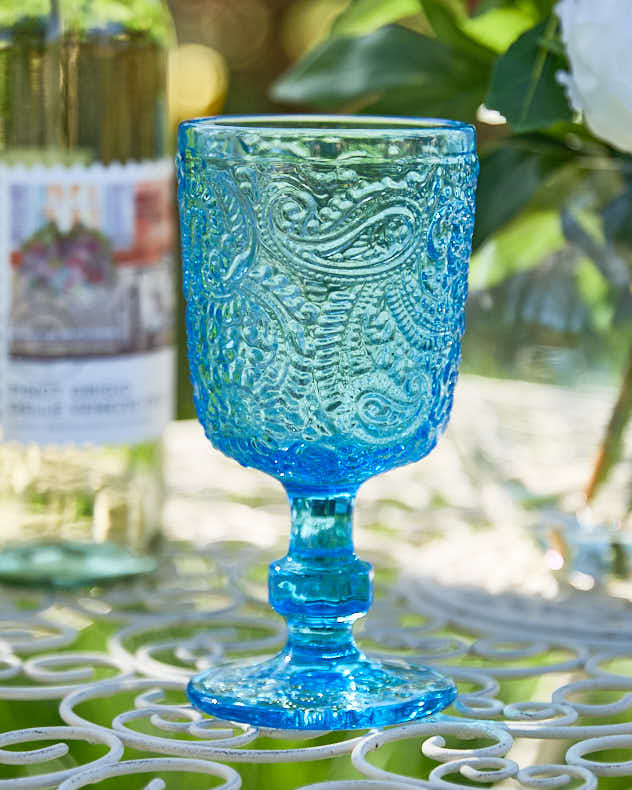 Wine Glasses Set of 8 - Lugo Paisley Bright Blue Wine Glass