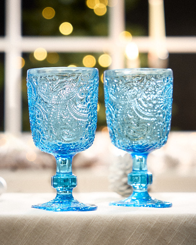 Lugo Paisley Bright Blue Wine Glass