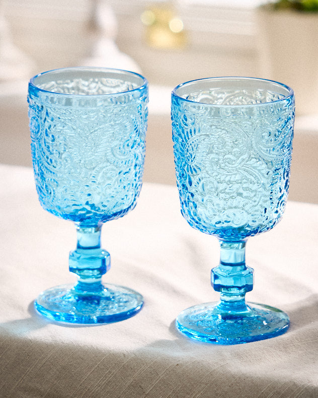 Lugo Paisley Bright Blue Wine Glass