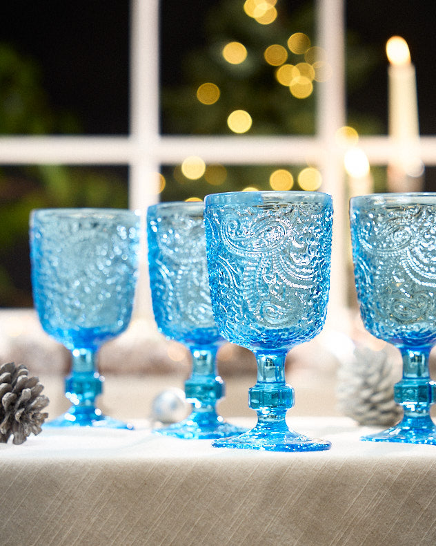 Lugo Paisley Bright Blue Wine Glass