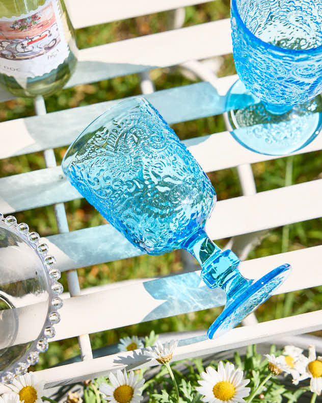 Lugo Paisley Bright Blue Wine Glass