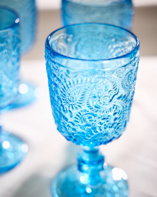 Lugo Paisley Bright Blue Wine Glass