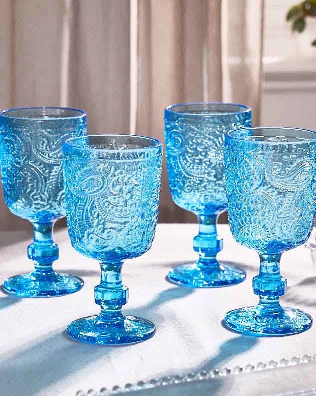 Set of four Lugo Paisley Bright Blue Wine Glasses