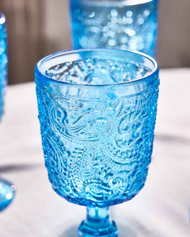 Lugo Paisley Bright Blue Wine Glass