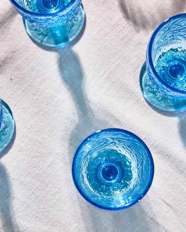 Lugo Paisley Bright Blue Wine Glass top view
