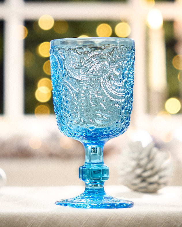 Lugo Paisley Bright Blue Wine Glass