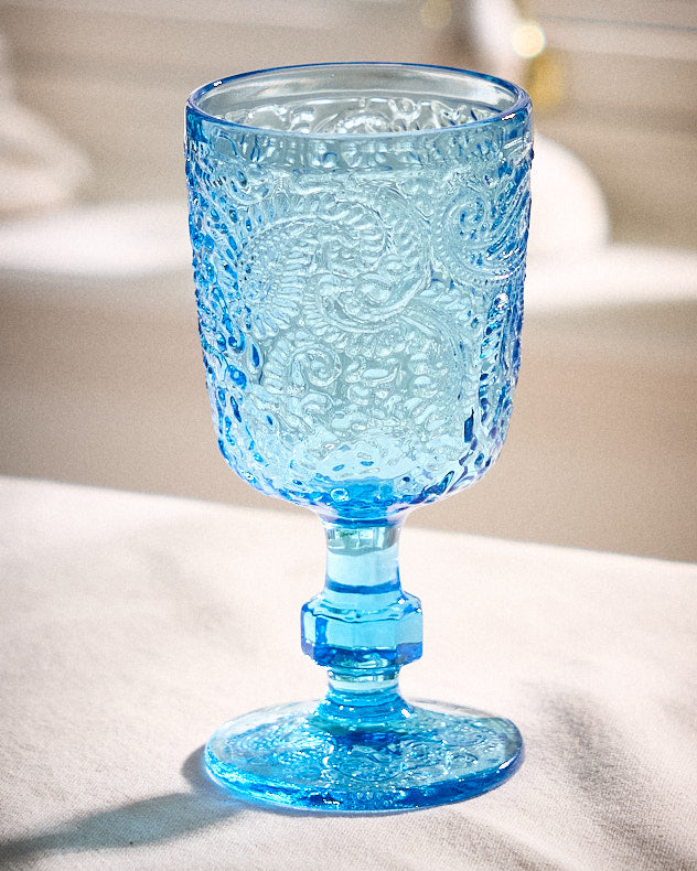 Lugo Paisley Bright Blue Wine Glass