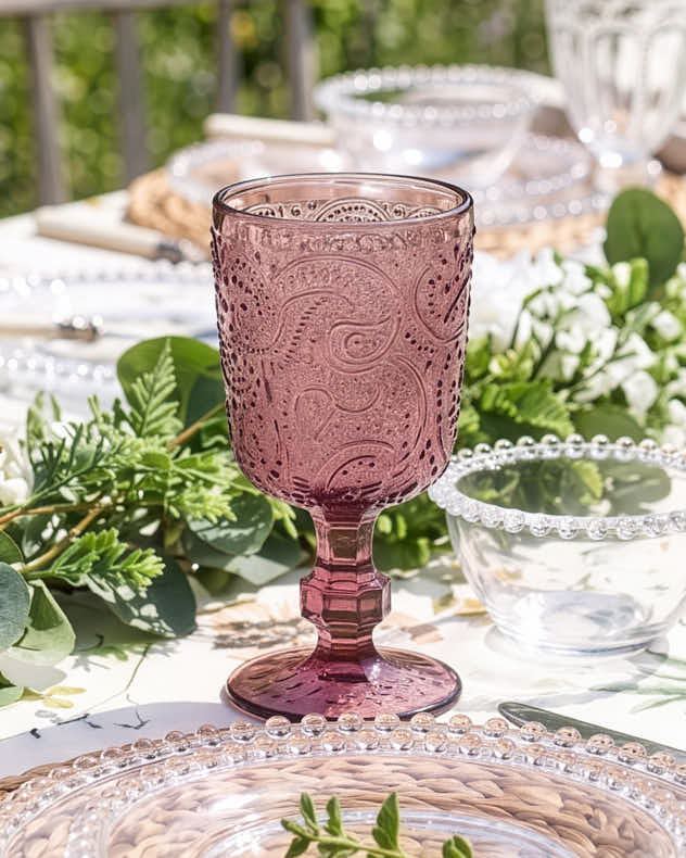 Wine Glasses - Lugo Paisley Amethyst Wine Glass