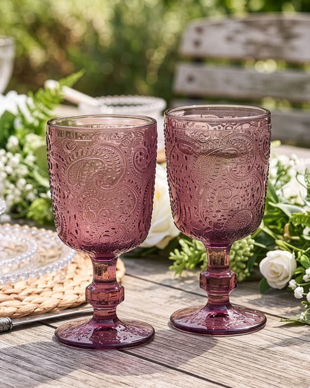 Wine Glasses - Lugo Paisley Amethyst Wine Glass