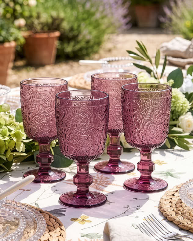 Wine Glasses - Lugo Paisley Amethyst Wine Glass
