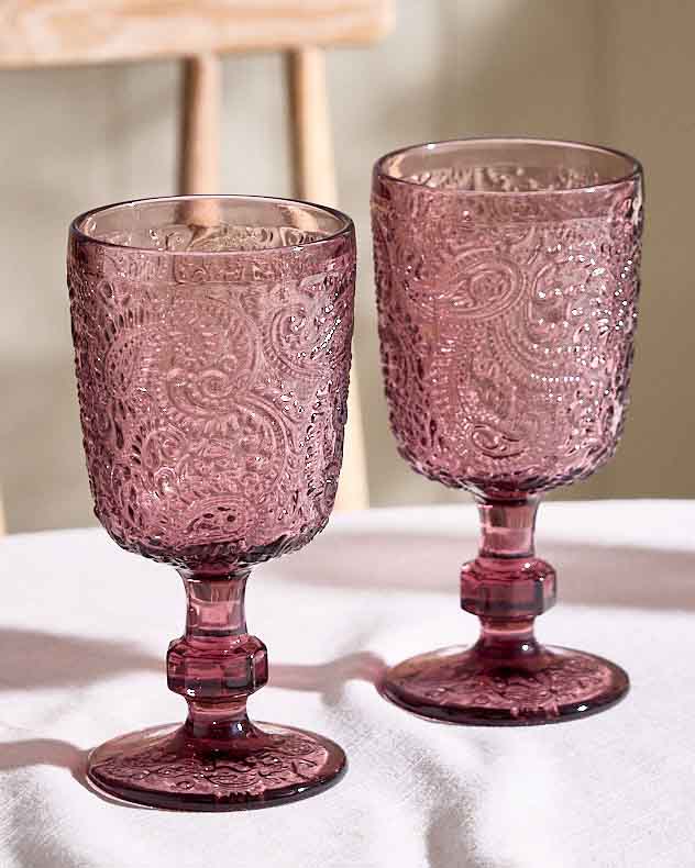Wine Glasses Set of 4 - Lugo Paisley Amethyst Wine Glass