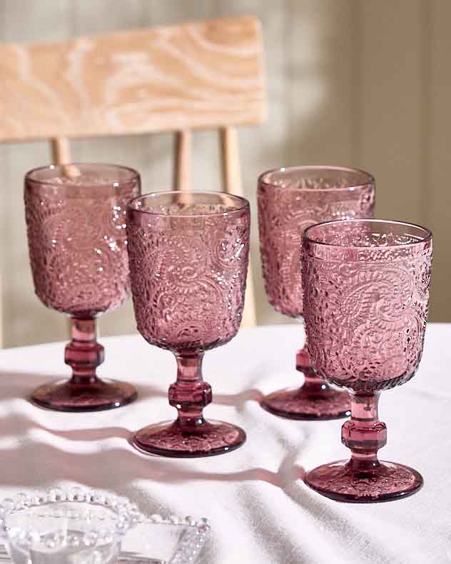 Single Pink Glass Wine Glasses - Lugo Paisley Amethyst Wine Glass