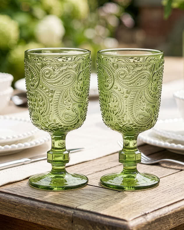 Lugo Paisley Green Wine Glass