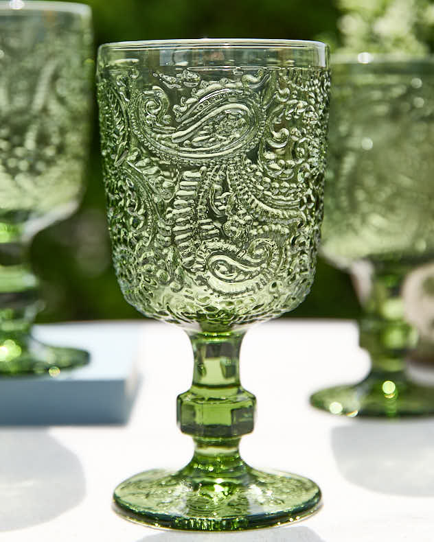 Wine Glasses Set of 8 - Lugo Paisley Green Wine Glass