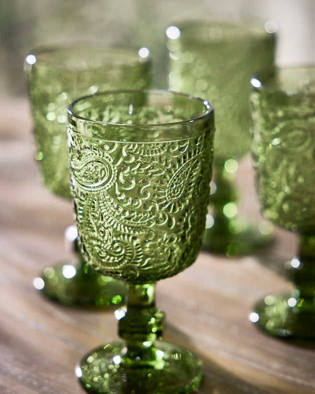 Lugo Paisley Green Wine Glass