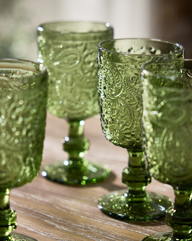 Lugo Paisley Green Wine Glass