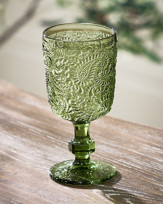 Lugo Paisley Green Wine Glass