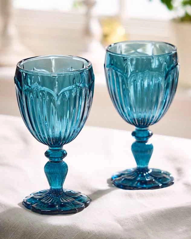Set of two Linares Blue Wine Glasses