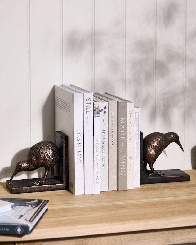 Bronze & Brown Resin Bookends - Kiwi Bird Bookends