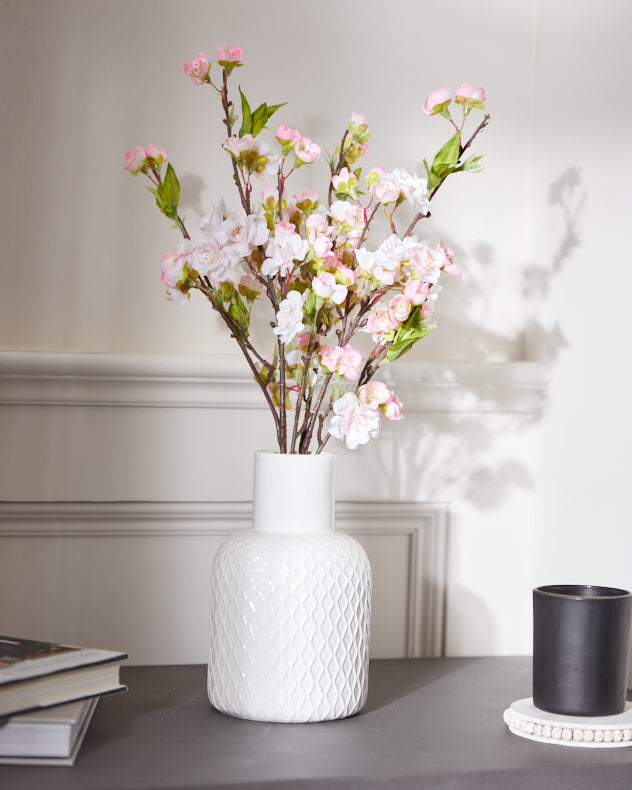 Pink Blossom Spray in Geometric Vase