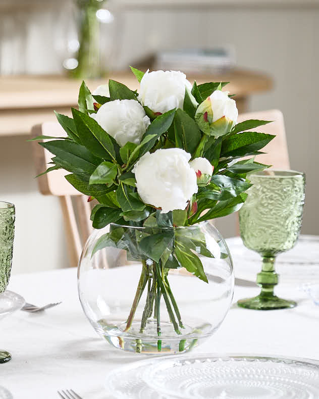 White Peonies in Globe Vase