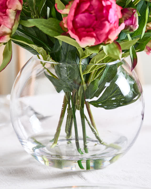 Faux Flowers - Pink Peonies in Globe Vase