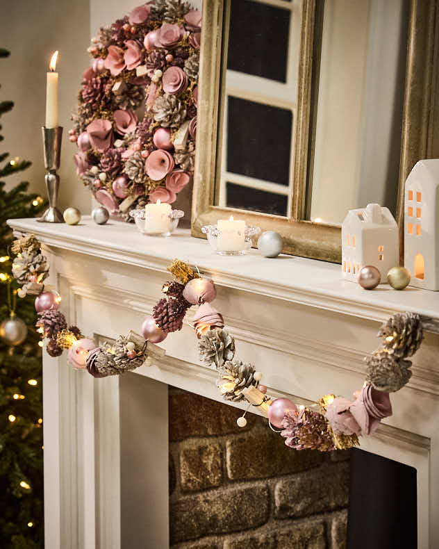 Pink Roses Christmas Garland - 120cm