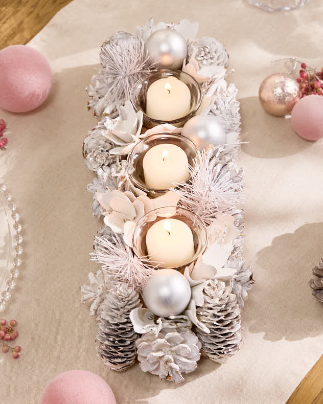 White Christmas Triple Candle Holder